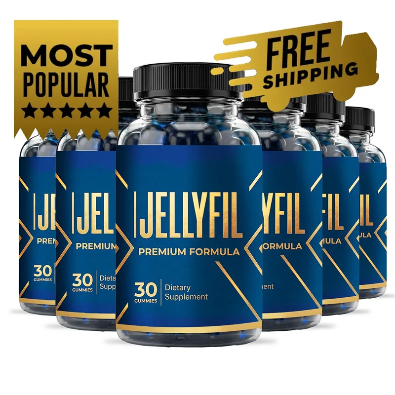 A bottle of JellyFil male vitality gummies beside a wall calendar marking a daily routine